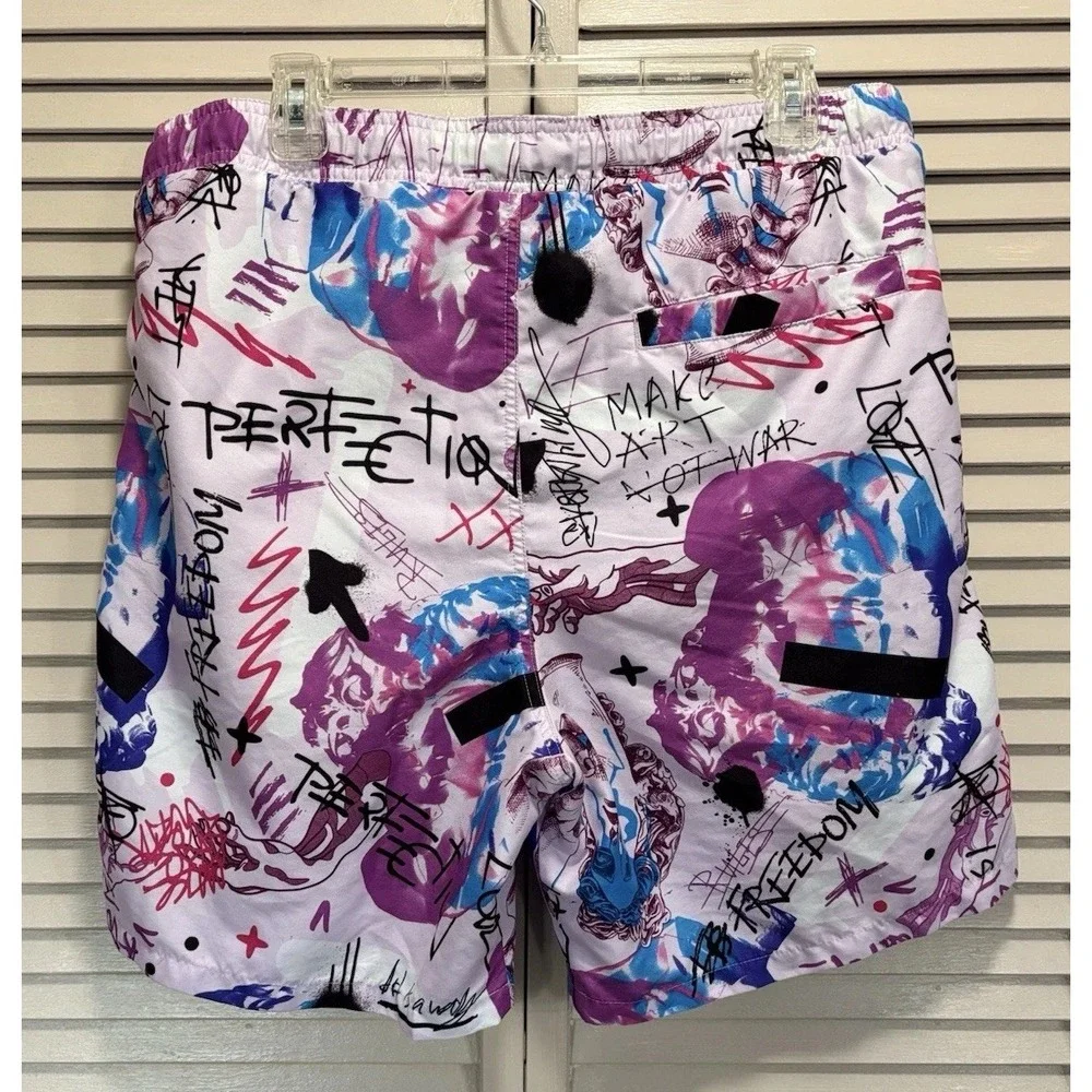 Fresh Swim Shorts Lavender Graphic Mens Size XL Lined Elastic/Tie‎ Waist Pockets
